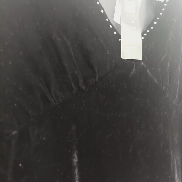 Carole Little Shirt XL Black Velvet Rhinestones Long Sleeve - Defect - Picture 12 of 14